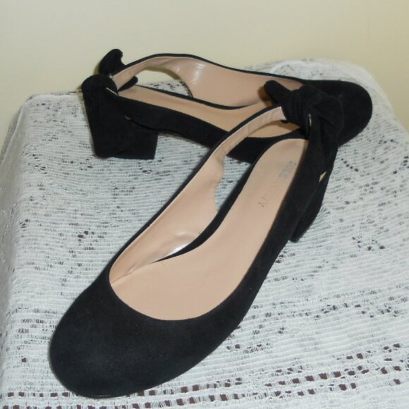 Sole Society 7 1/2 Black Velvet Slingback Heels Bsck Bow - Picture 3 of 9